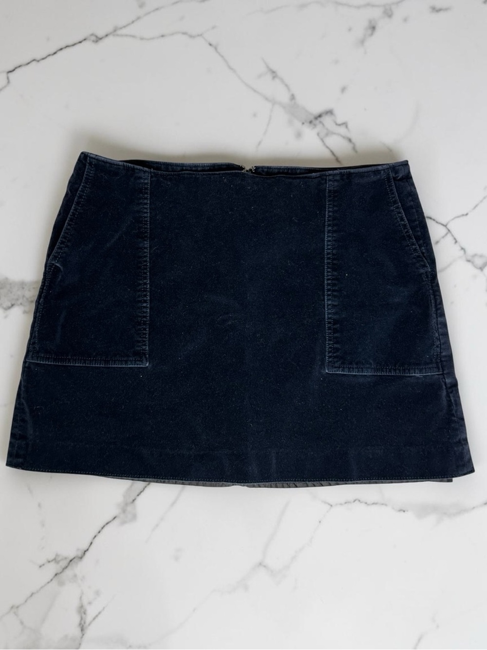 GAP Navy Blue Cotton Velvet A-Line Mini Skirt Size 14 Front Patch Pockets